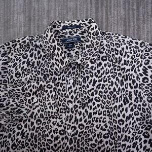 Lands' End No Iron Supima Cotton Leopard Print Button Up Shirt Petite 10P